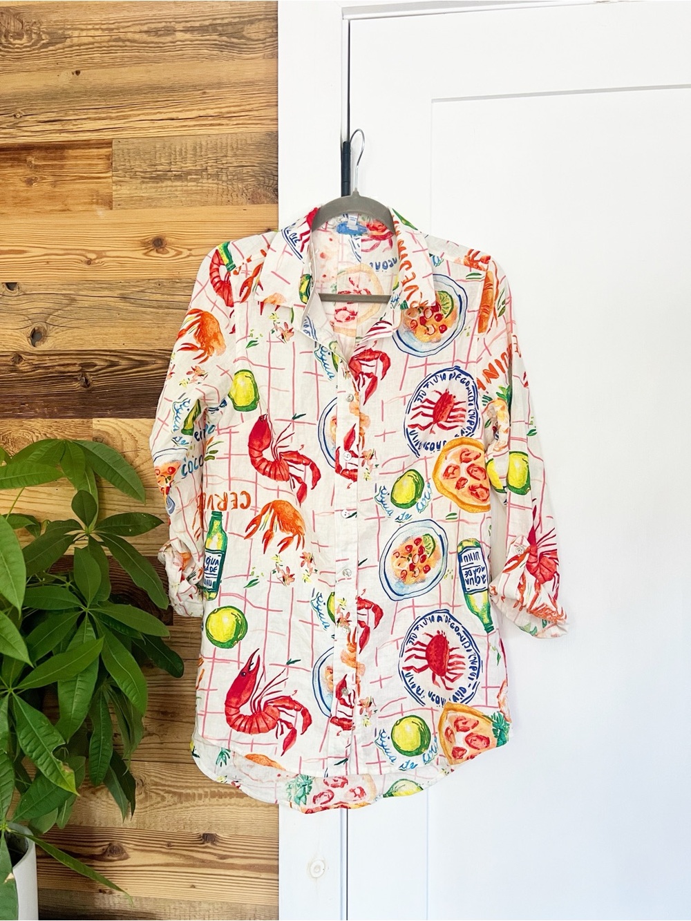 NWT Calypso St. Barth Linen-Blend Seafood Print Button-Down Shirt Medium - Picture 2 of 6